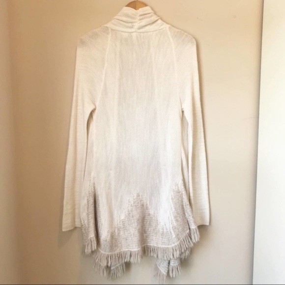 Anthropologie Moth Nevis Cream Fringe Wool Alpaca Cardigan size LP bohemian‎ - Picture 8 of 13